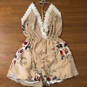 Floral Backless Romper SHEIN